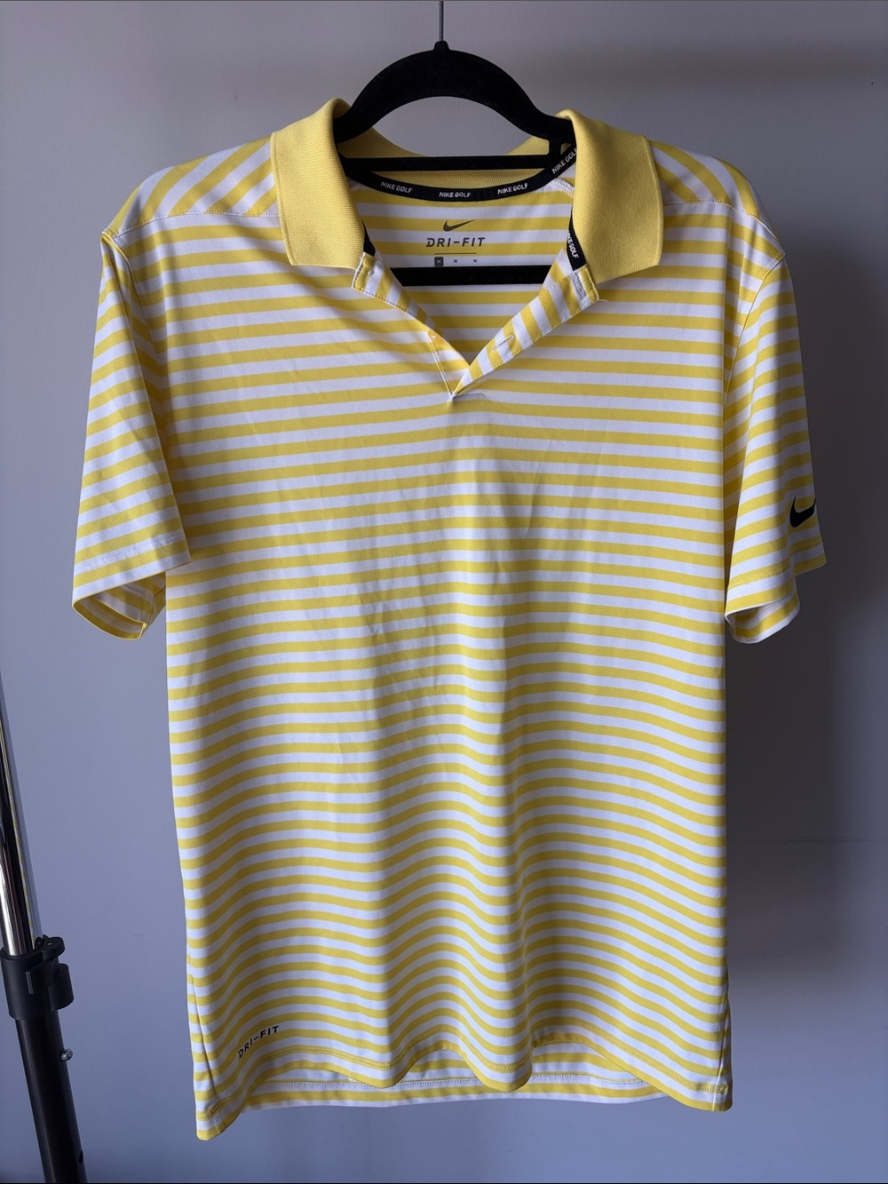 Nike Yellow and White Striped Dri-FIT Polo